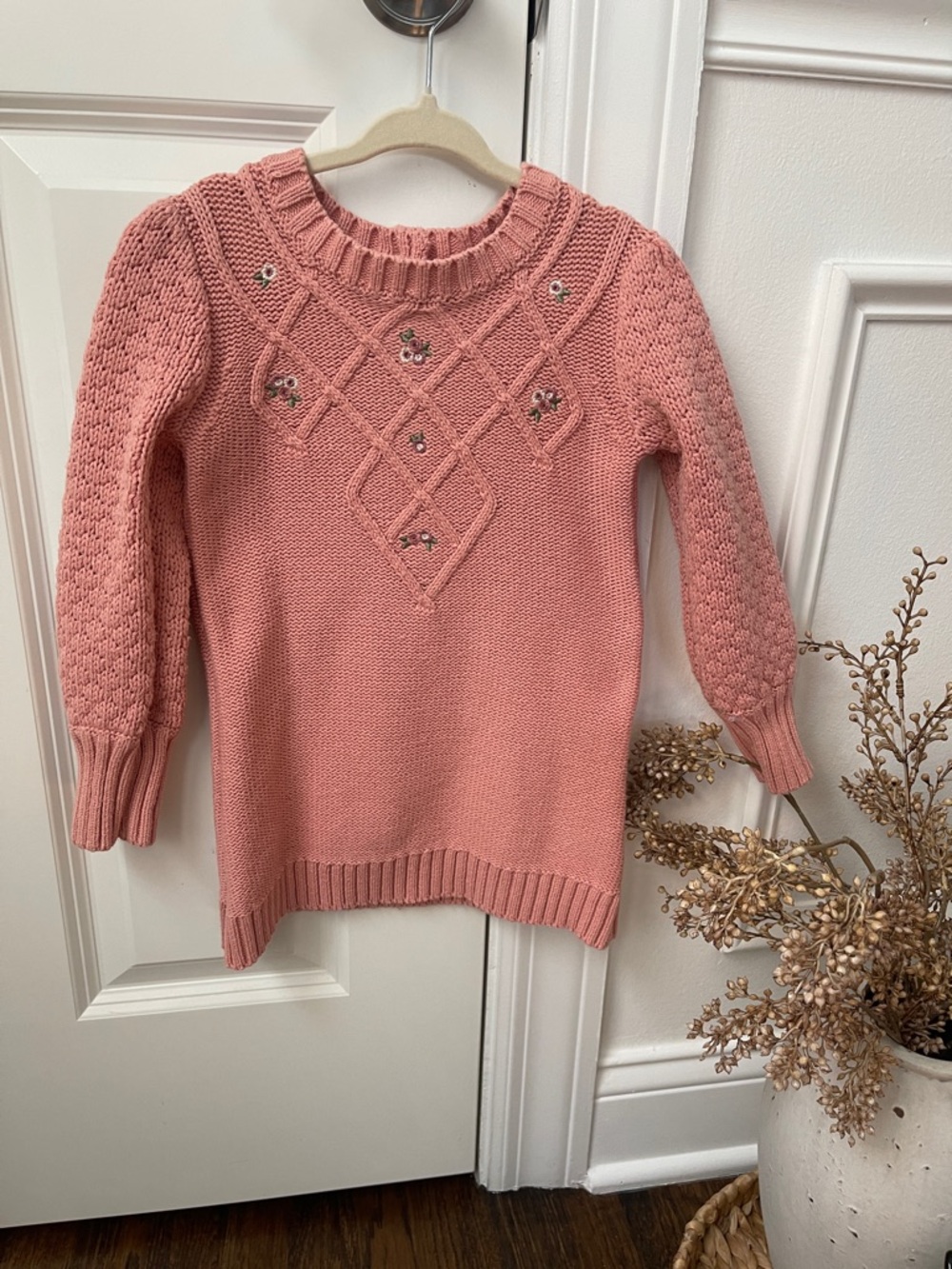 Nicole Miller Girls Pink Knit Embellished Crewneck Dress